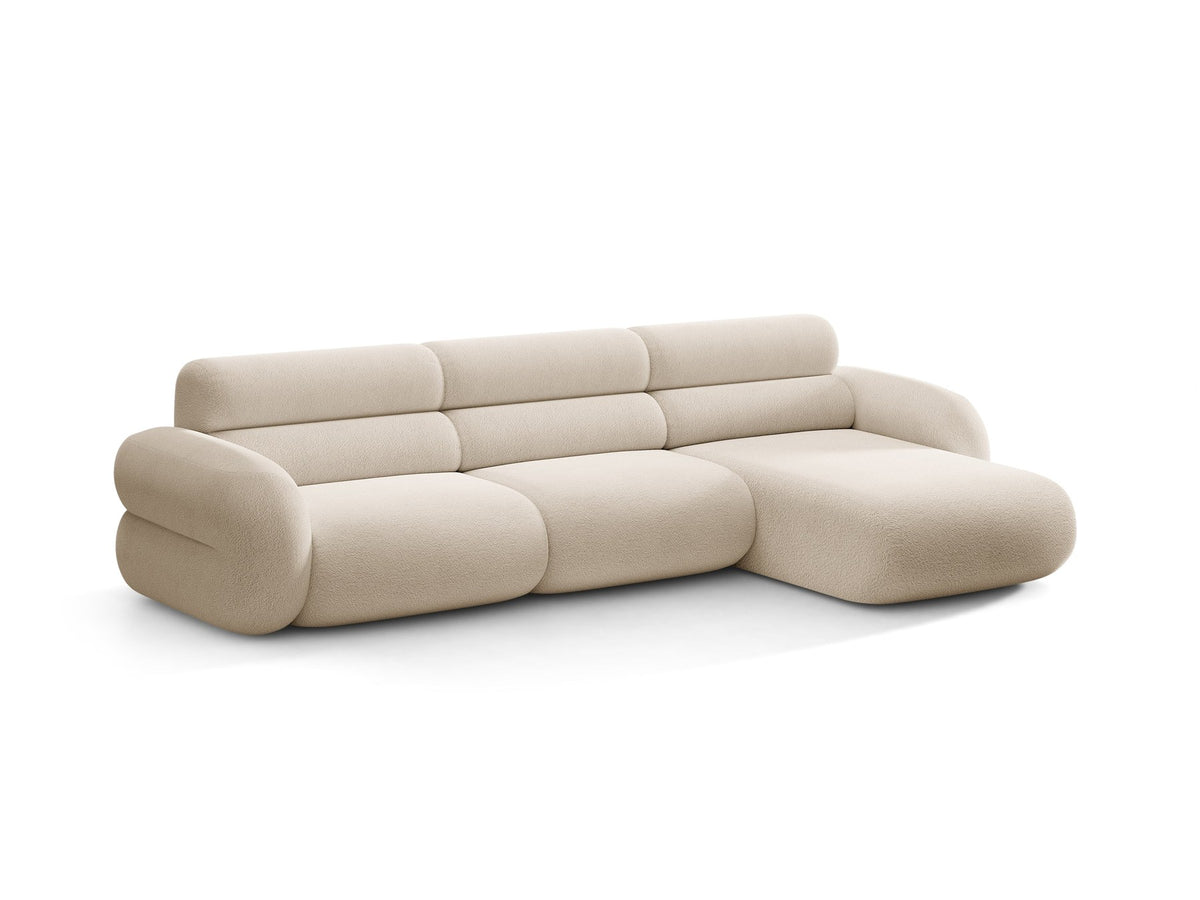 Neo Linkes Ecksofa von Micadoni in dunklem Olivgrün, L-Form mit hoher Rückenlehne, strukturiertem Baloo-Stoff und schwarzen Kunststoffbeinen.