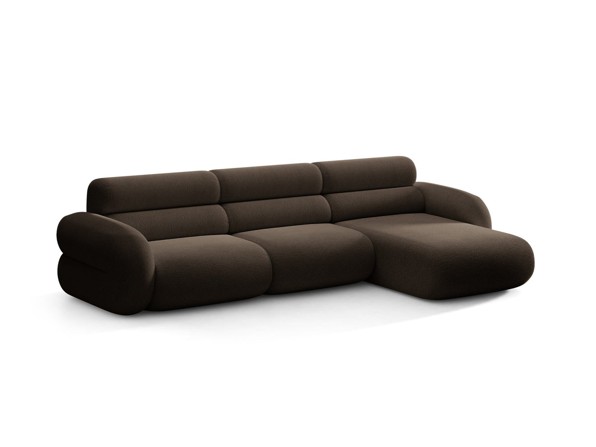 Neo Linkes Ecksofa von Micadoni in dunklem Olivgrün, L-Form mit hoher Rückenlehne, strukturiertem Baloo-Stoff und schwarzen Kunststoffbeinen.