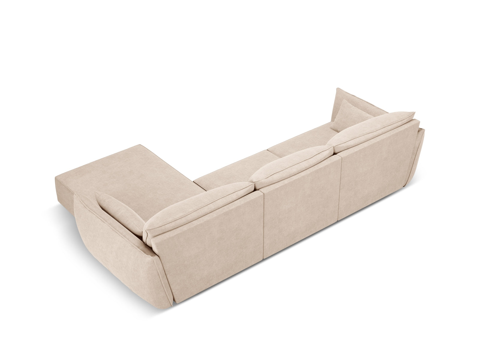 Beige Kaelle Ecksofa rechts, 4-Sitzer von Micadoni, modernes L-Sofa mit elegantem Design, perfekt für gemütliche Stunden im Wohnzimmer.