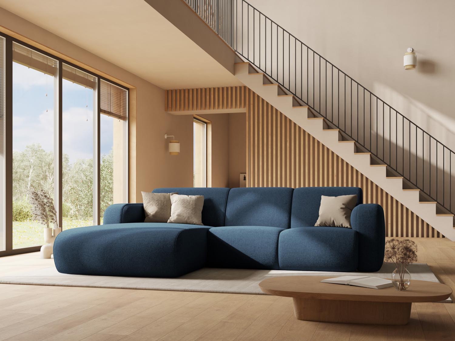 Elegantes Molino Ecksofa rechts, 4-Sitzer in stilvollem Black-Rebel, ideal für moderne Wohnräume und gemütliche Abende.