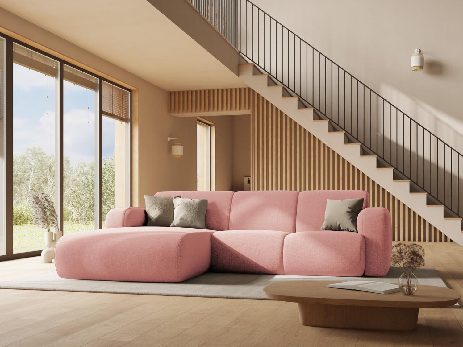 Stylisches Molino Ecksofa in hellem Grau, ideal für moderne Wohnräume. Komfortables 4-Sitzer Design von Micadoni, perfekt für entspannte Abende.