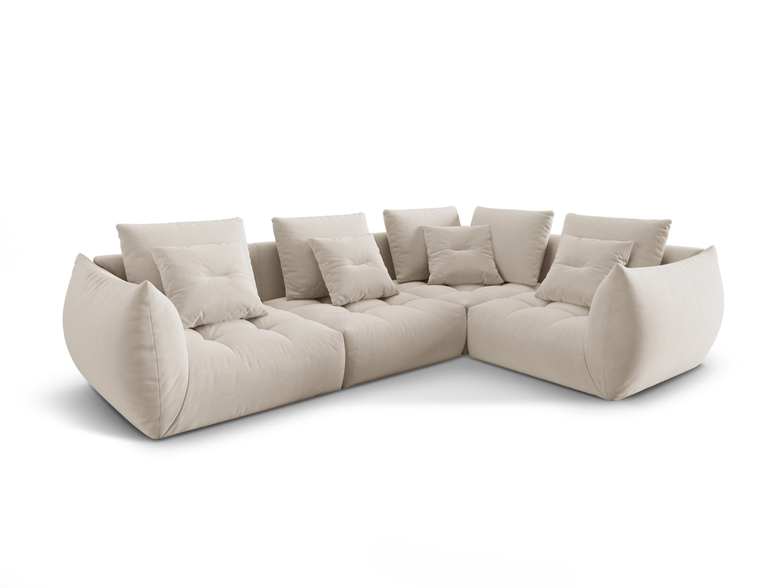 Entdecken Sie das elegante Bloom Velour Modular Ecksofa rechts von Micadoni – ein 3-Sitzer im trendigen Boho-Stil, ideal für Ihr Zuhause. Wählen Sie aus zahlreichen Farben!