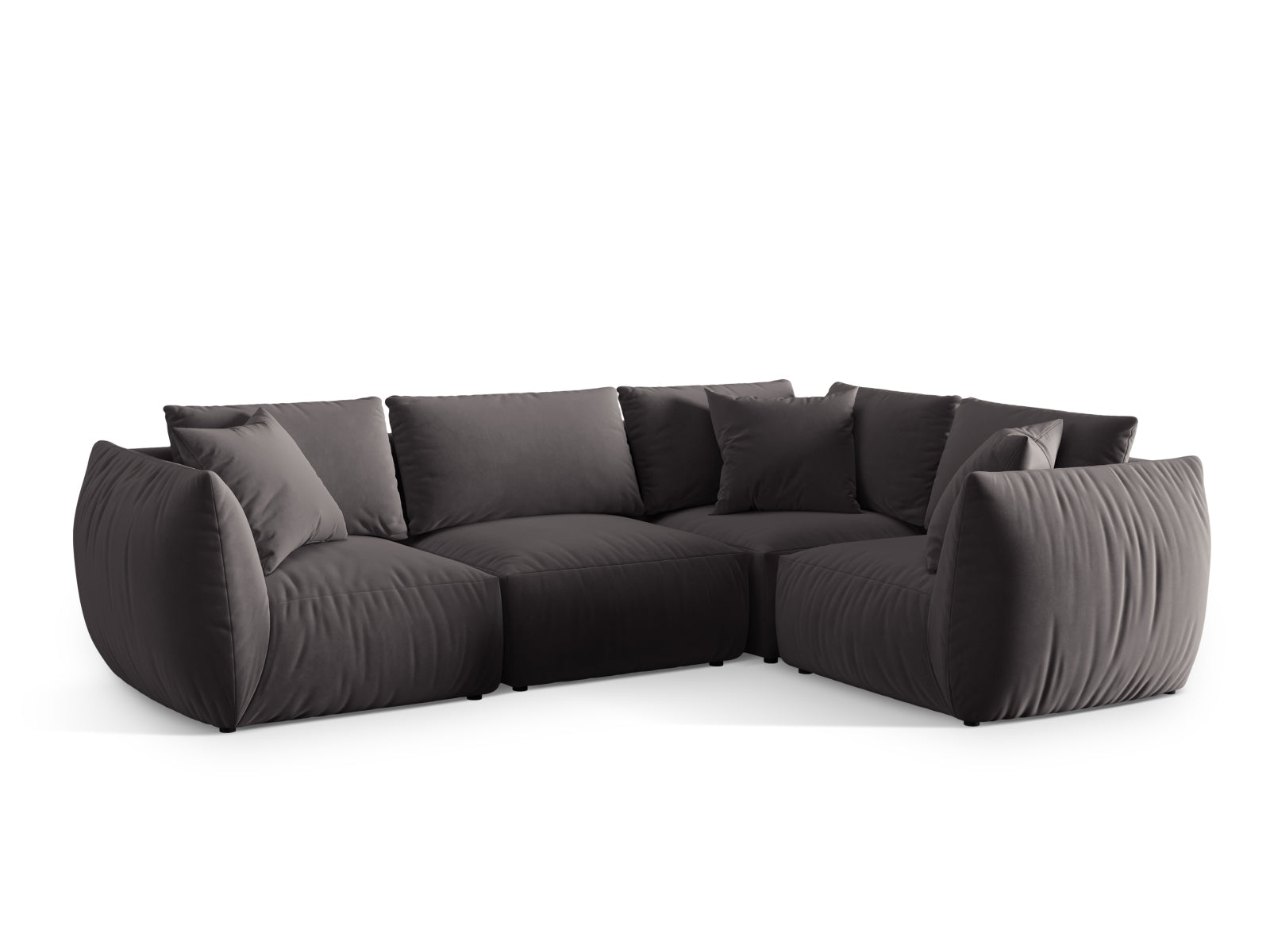Elegantes Chris Velour Ecksofa in Dunkelgrau, perfekt für stilvolle Wohnzimmer. Geräumiges 4-Sitzer Modell von Micadoni.