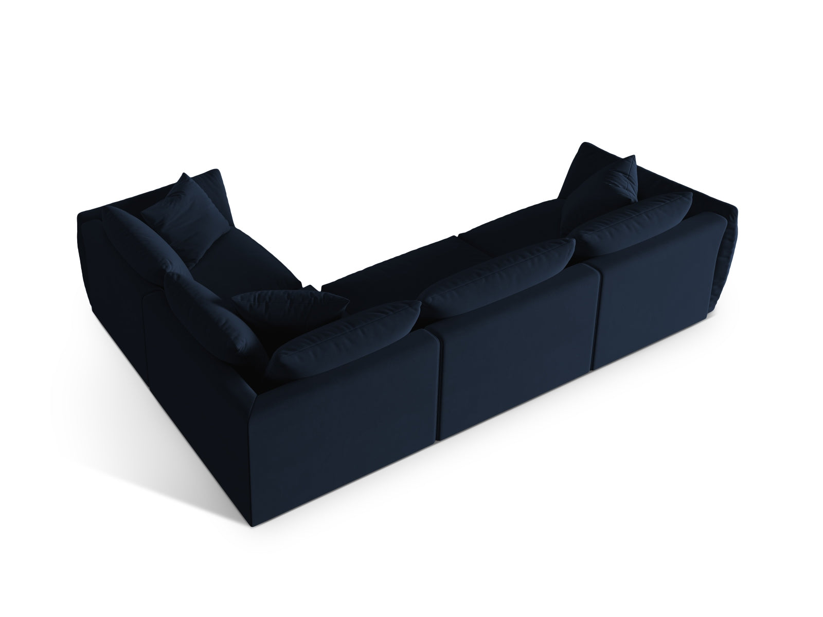 Elegantes Chris Velour Ecksofa in Royal Blue, 4-Sitzer, ideal für stilvolle Wohnräume und komfortable Entspannung.