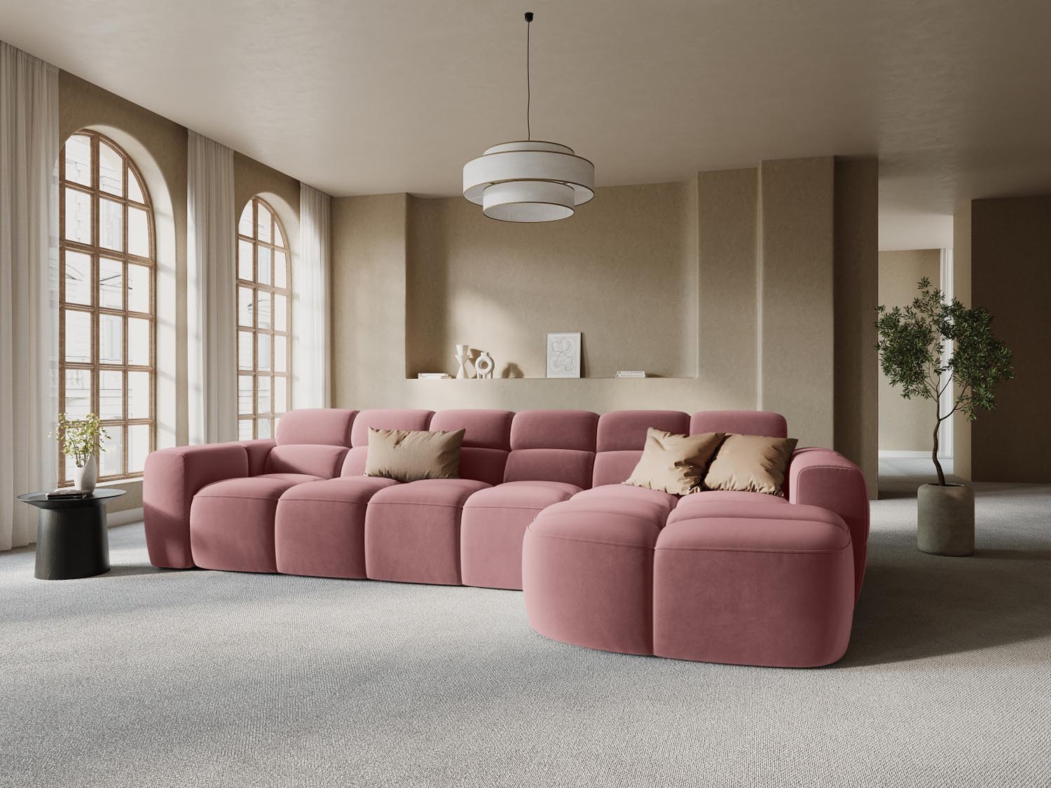 Lisa Velour Ecksofa rechts 4 Sitzer in Flamingo präsentiert im Onlineshop von KAQTU Design AG. Ecksofa rechts ist von Micadoni