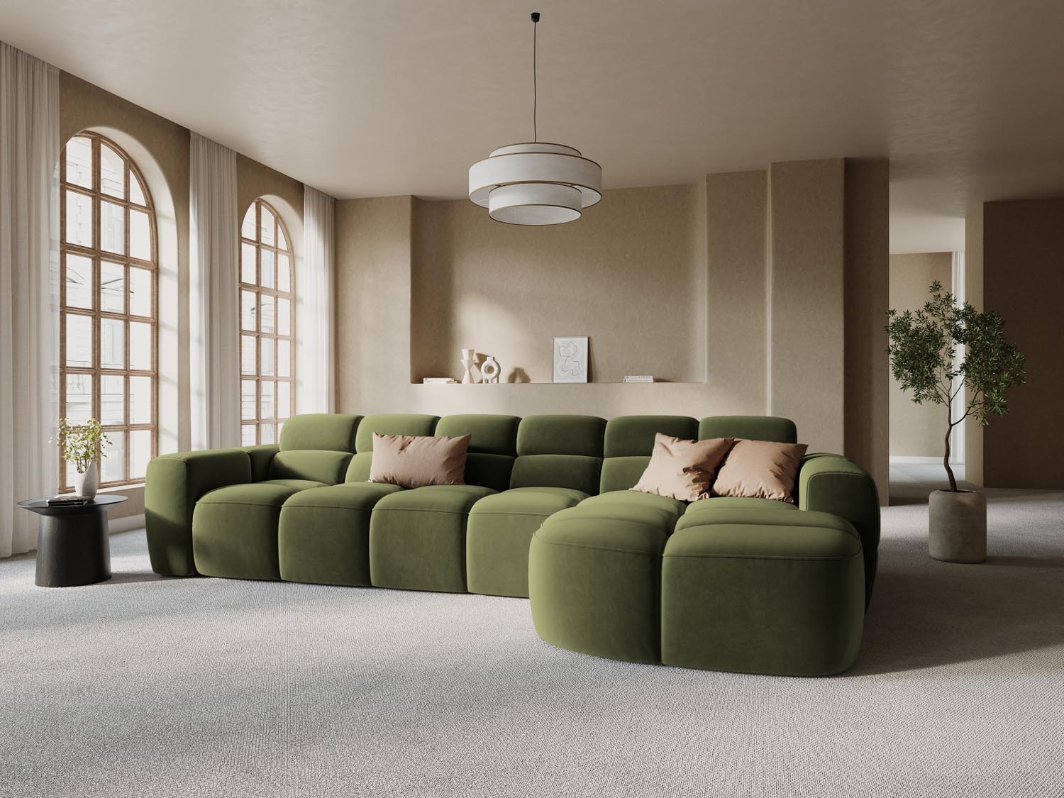 Lisa Velour Ecksofa rechts 4 Sitzer in Light Green präsentiert im Onlineshop von KAQTU Design AG. Ecksofa rechts ist von Micadoni