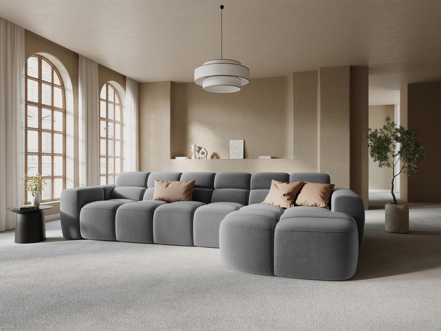 Lisa Velour Ecksofa rechts 4 Sitzer in Light Grey präsentiert im Onlineshop von KAQTU Design AG. Ecksofa rechts ist von Micadoni