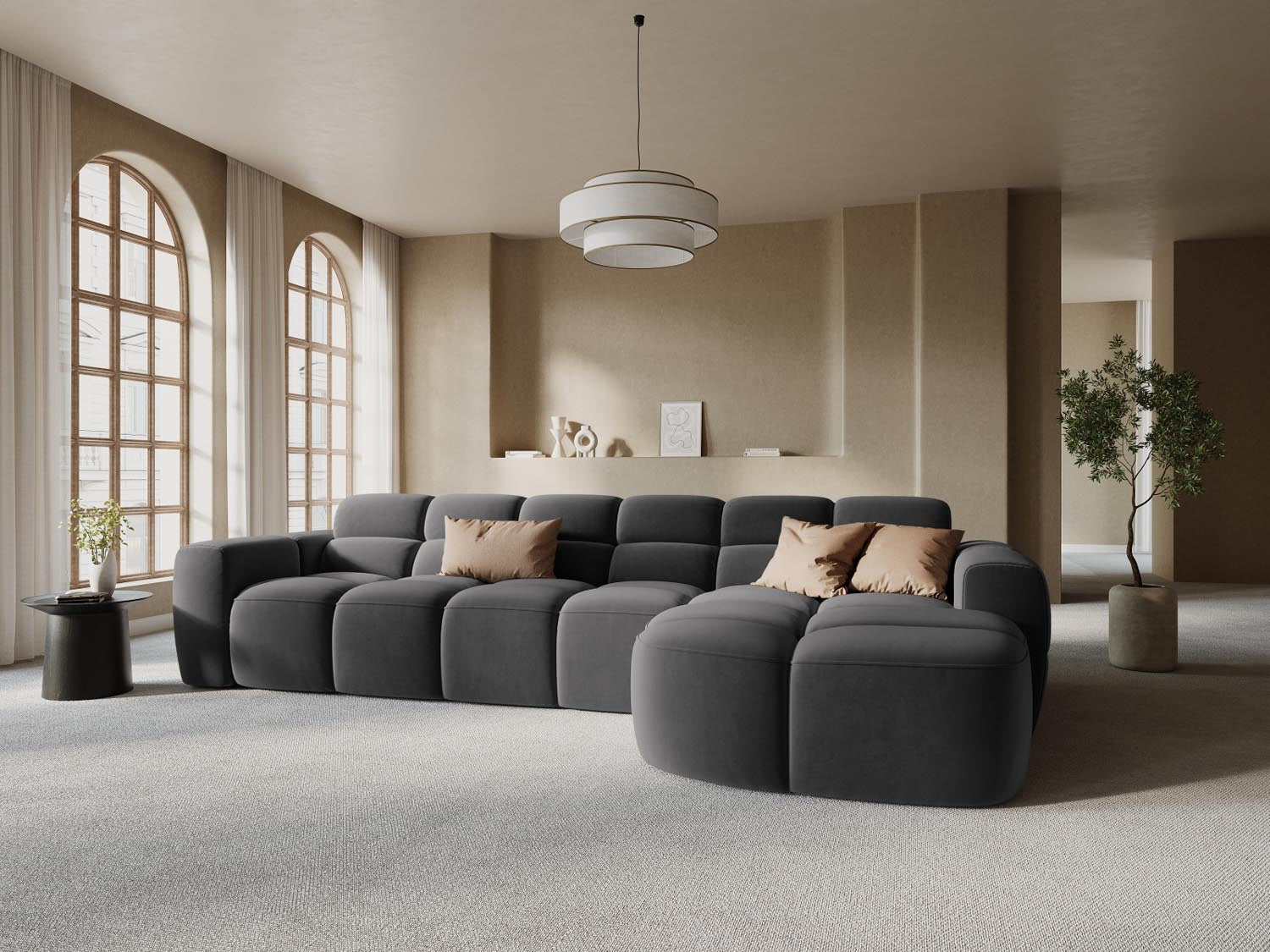 Lisa Velour Ecksofa rechts 4 Sitzer in Dark Grey präsentiert im Onlineshop von KAQTU Design AG. Ecksofa rechts ist von Micadoni
