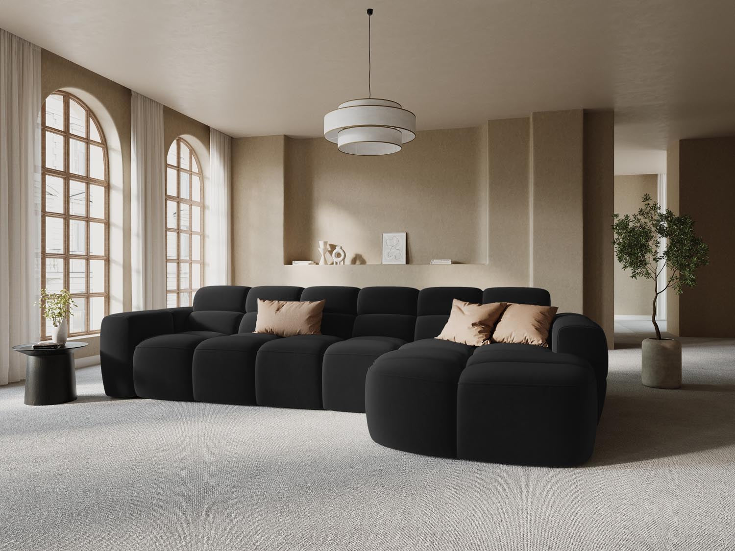 Lisa Velour Ecksofa rechts 4 Sitzer in Black präsentiert im Onlineshop von KAQTU Design AG. Ecksofa rechts ist von Micadoni