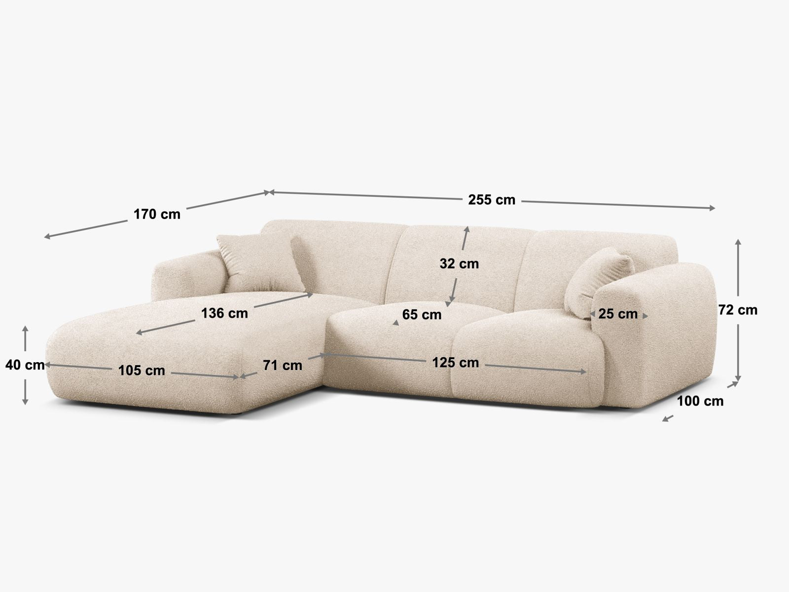 Molino Velour Ecksofa rechts 4 Sitzer in Sand-Casino präsentiert im Onlineshop von KAQTU Design AG. Ecksofa rechts ist von Micadoni