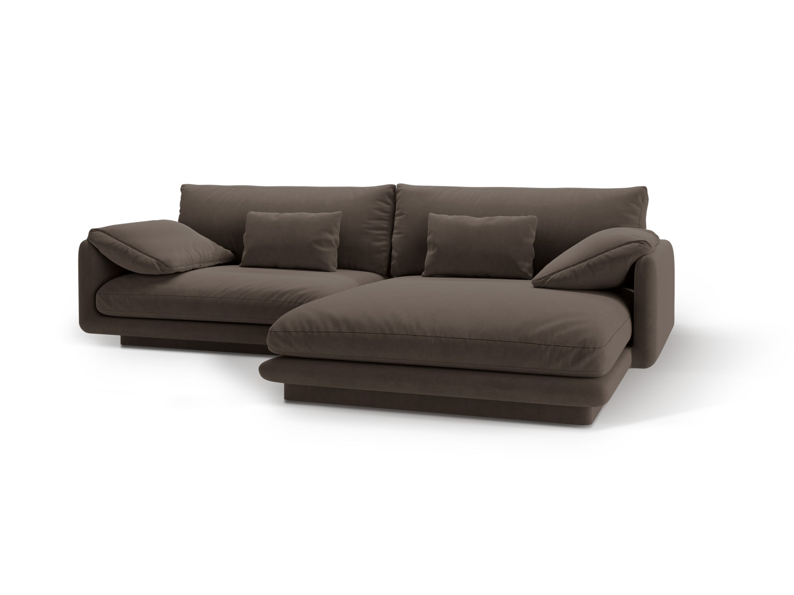 Elegantes Torino Velour Ecksofa für 4 Personen, rechtsseitig, in luxuriösem Ebony-Casino, ideal für moderne Wohnräume von Micadoni.