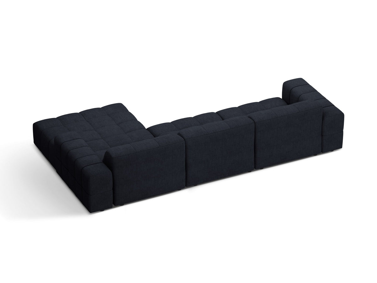 Ecksofa Jennifer von Micadoni in leichtem Beige, L-Form mit rechter Ausrichtung, Bluvel-Stoff und schwarzen Kunststoffbeinen.