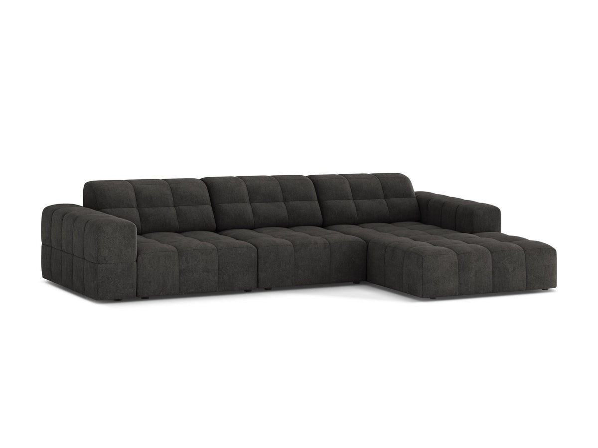 Ecksofa Jennifer von Micadoni in leichtem Beige, L-Form mit rechter Ausrichtung, Bluvel-Stoff und schwarzen Kunststoffbeinen.