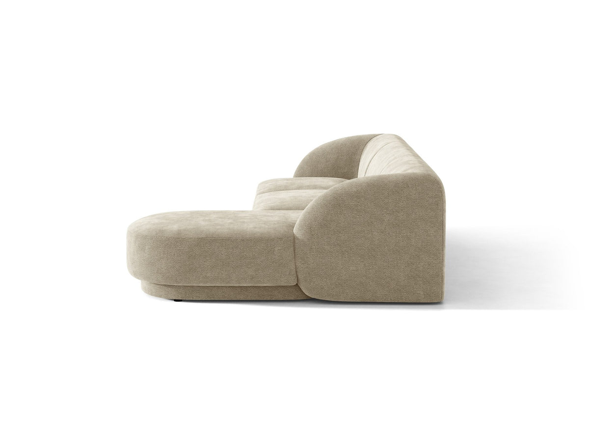 Dunkelbeiges L-Sofa Miley von Micadoni mit Bluvel-Stoffbezug, schwarzen Kunststoffbeinen und modularer Bauweise, rechts ausgerichtet.