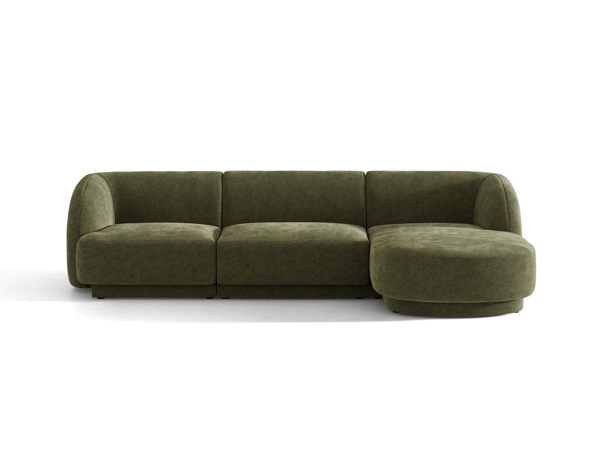 Dunkelbeiges L-Sofa Miley von Micadoni mit Bluvel-Stoffbezug, schwarzen Kunststoffbeinen und modularer Bauweise, rechts ausgerichtet.