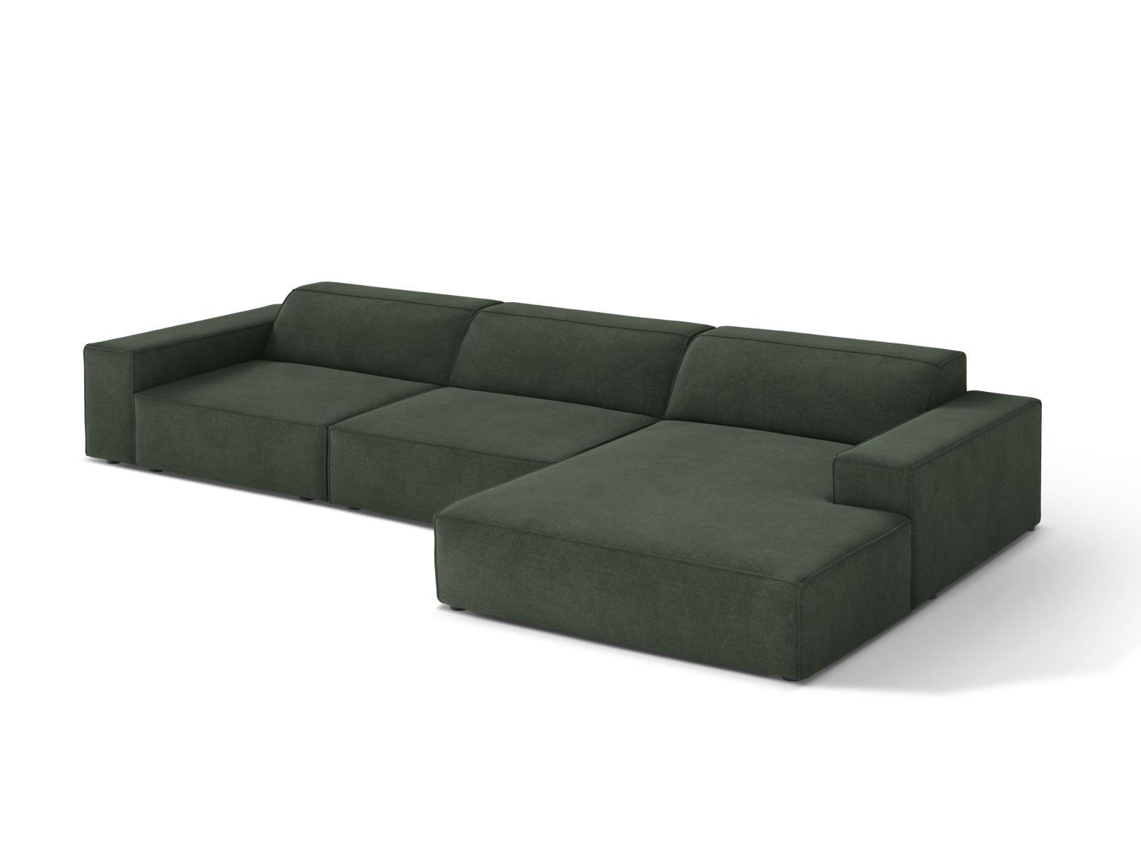 Elegantes 4-Sitzer Ecksofa Jodie in einem stilvollen Moss Green, ideal für moderne Wohnräume, präsentiert von Micadoni.
