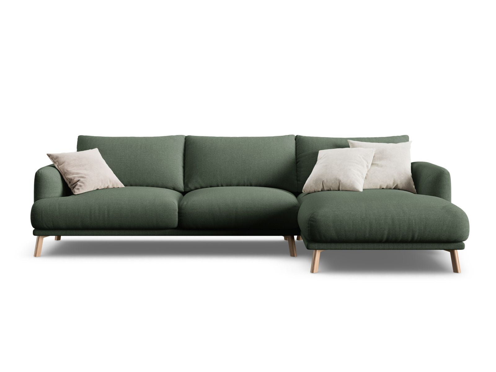 Elegantes 4-Sitzer Ecksofa rechts Naomi in trendigem Moss Green-Liberty, ideal für stilvolle Wohnräume und entspannte Stunden.