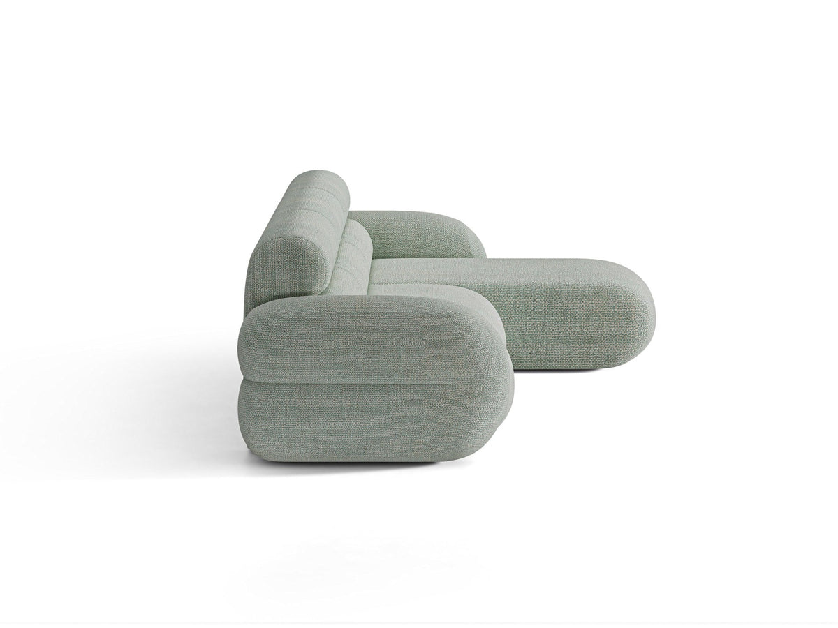 Neo Linkes Ecksofa von Micadoni in dunklem Olivgrün, L-Form mit hoher Rückenlehne, strukturiertem Baloo-Stoff und schwarzen Kunststoffbeinen.