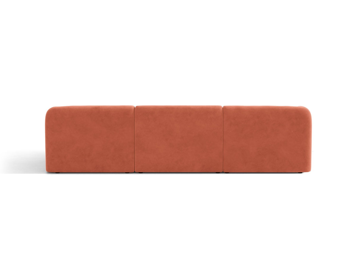 Dunkelbeiges L-Sofa Miley von Micadoni mit Bluvel-Stoffbezug, schwarzen Kunststoffbeinen und modularer Bauweise, rechts ausgerichtet.