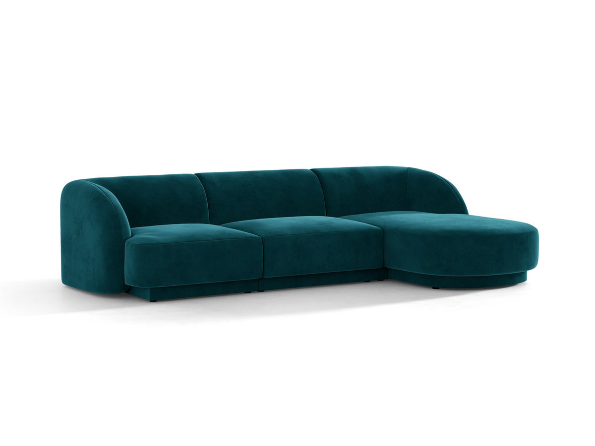 Dunkelbeiges L-Sofa Miley von Micadoni mit Bluvel-Stoffbezug, schwarzen Kunststoffbeinen und modularer Bauweise, rechts ausgerichtet.