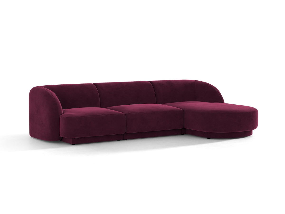 Dunkelbeiges L-Sofa Miley von Micadoni mit Bluvel-Stoffbezug, schwarzen Kunststoffbeinen und modularer Bauweise, rechts ausgerichtet.