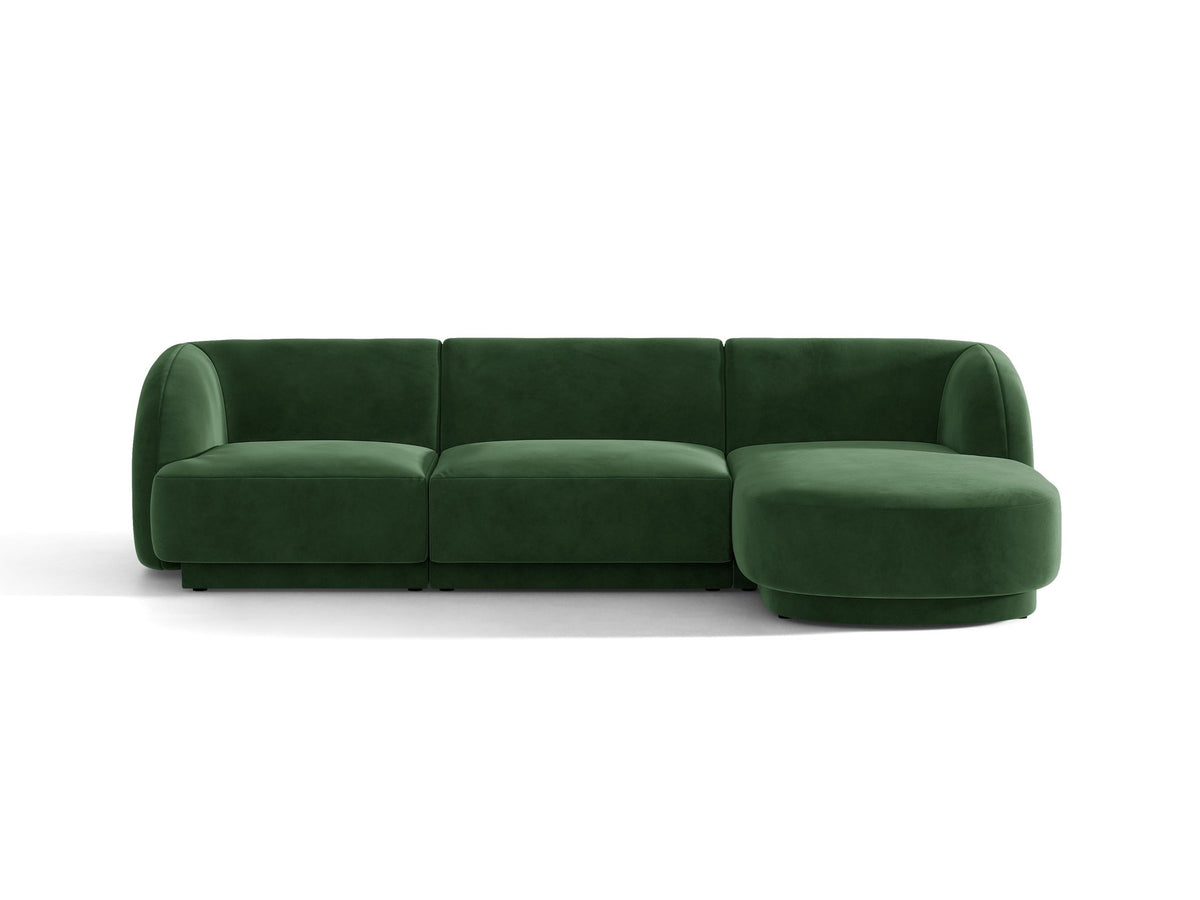 Dunkelbeiges L-Sofa Miley von Micadoni mit Bluvel-Stoffbezug, schwarzen Kunststoffbeinen und modularer Bauweise, rechts ausgerichtet.