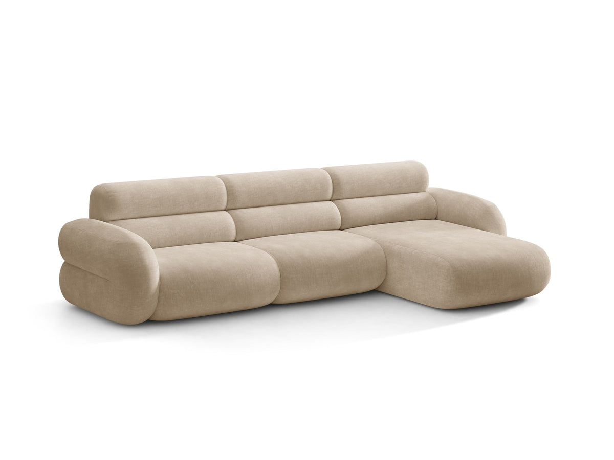 Neo Linkes Ecksofa von Micadoni in dunklem Olivgrün, L-Form mit hoher Rückenlehne, strukturiertem Baloo-Stoff und schwarzen Kunststoffbeinen.