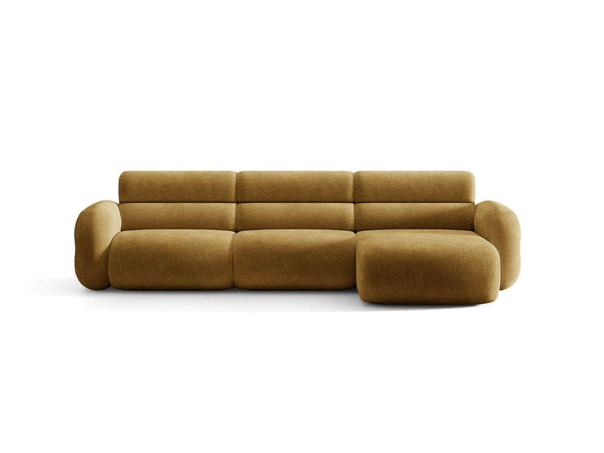 Neo Linkes Ecksofa von Micadoni in dunklem Olivgrün, L-Form mit hoher Rückenlehne, strukturiertem Baloo-Stoff und schwarzen Kunststoffbeinen.