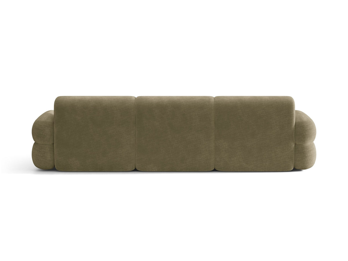 Neo Linkes Ecksofa von Micadoni in dunklem Olivgrün, L-Form mit hoher Rückenlehne, strukturiertem Baloo-Stoff und schwarzen Kunststoffbeinen.