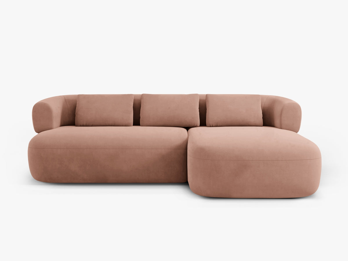 Jenny Velour Ecksofa rechts 5 Sitzer in Pink-Salvador präsentiert im Onlineshop von KAQTU Design AG. L-Sofa rechts ist von Micadoni