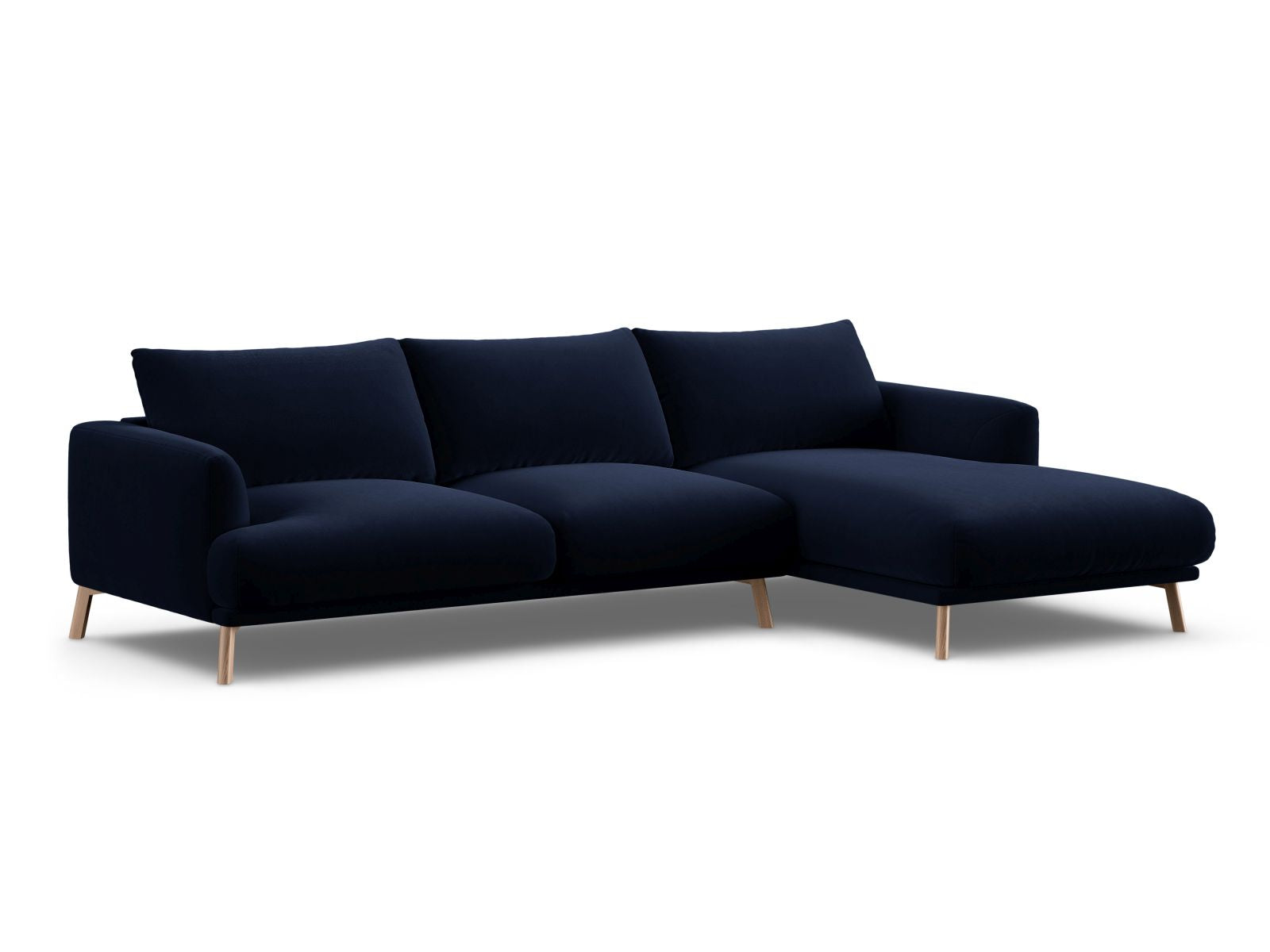Modernes 4-Sitzer Ecksofa rechts Naomi in Royal Blue-Salvador, perfekt für gemütliche Abende und stilvolle Einrichtungsideen.