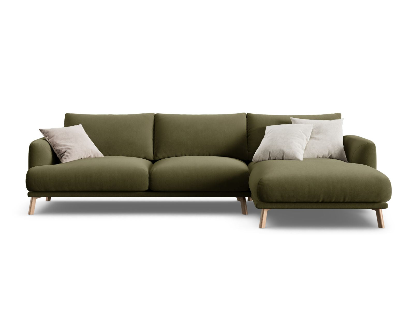 Elegantes 4-Sitzer Ecksofa rechts Naomi in frischem Grün, ideal für stilvolle Wohnräume und entspannte Stunden mit Freunden.