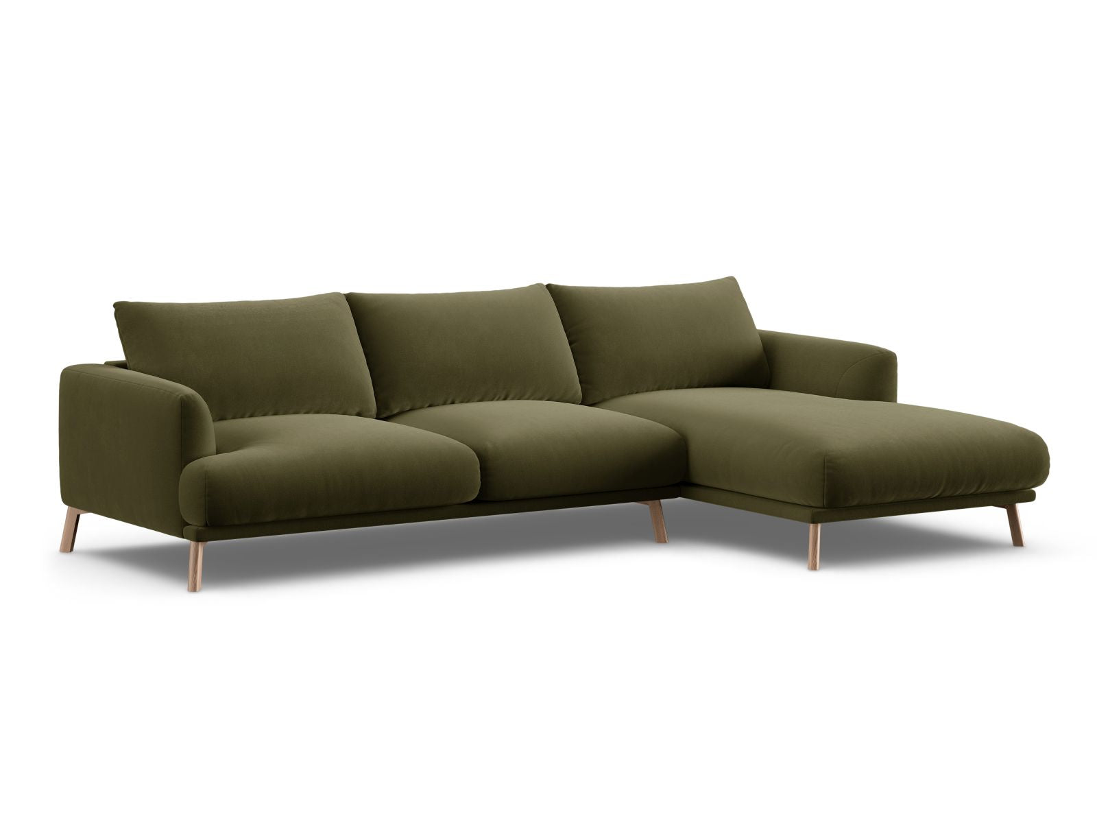 Modernes 4-Sitzer Ecksofa rechts Naomi in lebhaftem Grün, perfekt für gemütliche Abende und stilvolle Einrichtungsideen.