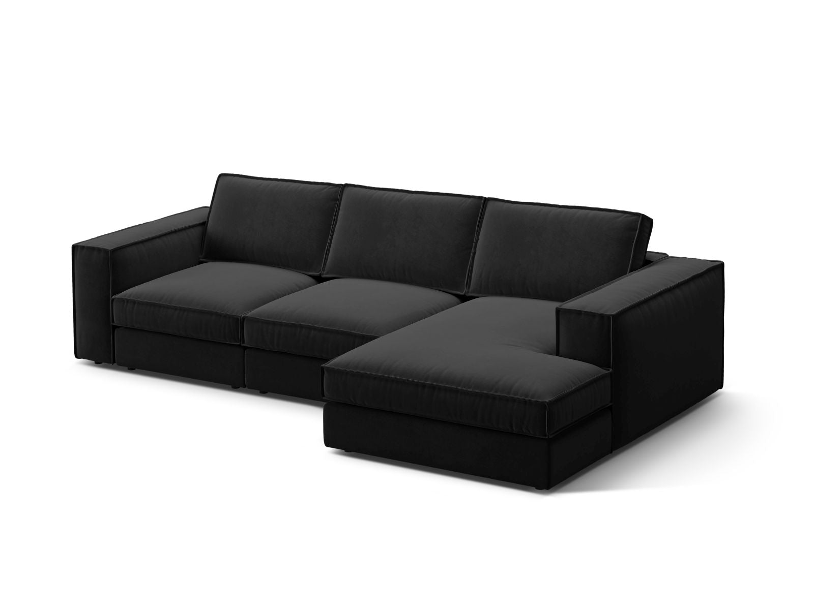 Elegantes 3-Sitzer Ecksofa Pola in Schwarz, ideal für moderne Wohnräume, bietet Komfort und Stil für Ihr Zuhause.
