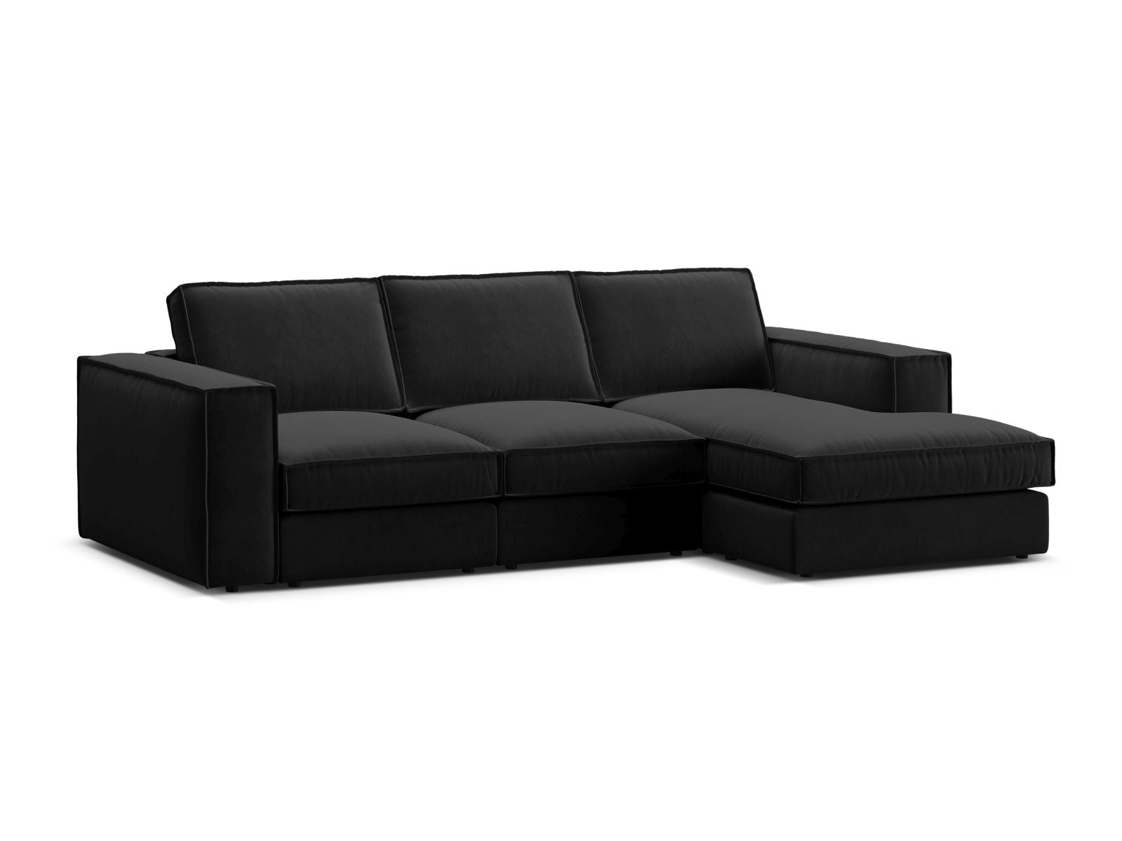 Elegantes 3-Sitzer Ecksofa Pola in modernem Schwarz, ideal für stilvolle Wohnräume, bietet Komfort und vielseitige Gestaltungsmöglichkeiten.