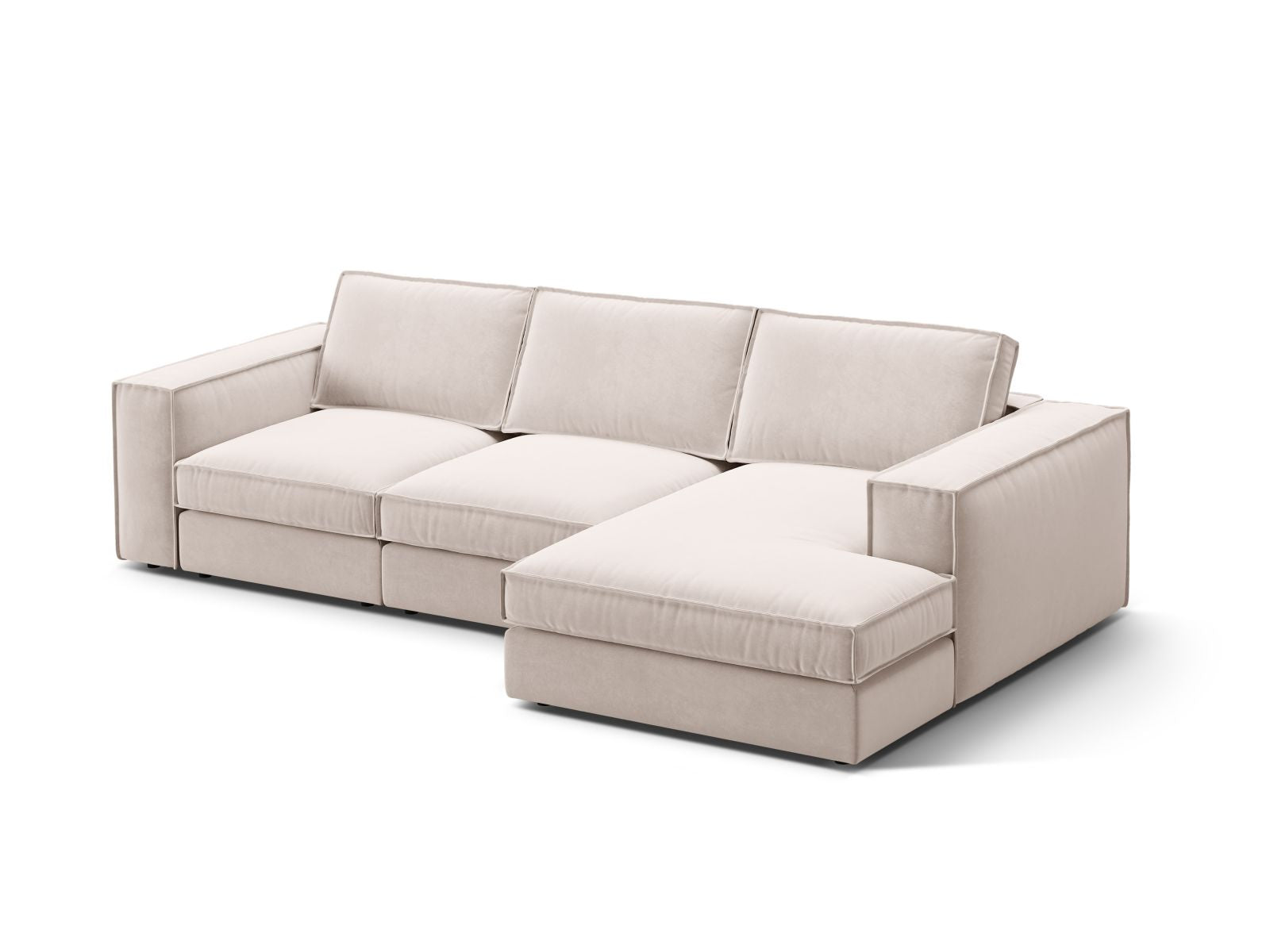 Beige 3-Sitzer Ecksofa Pola von Micadoni, modular und elegant, ideal für stilvolle Wohnräume, präsentiert in modernem Design.