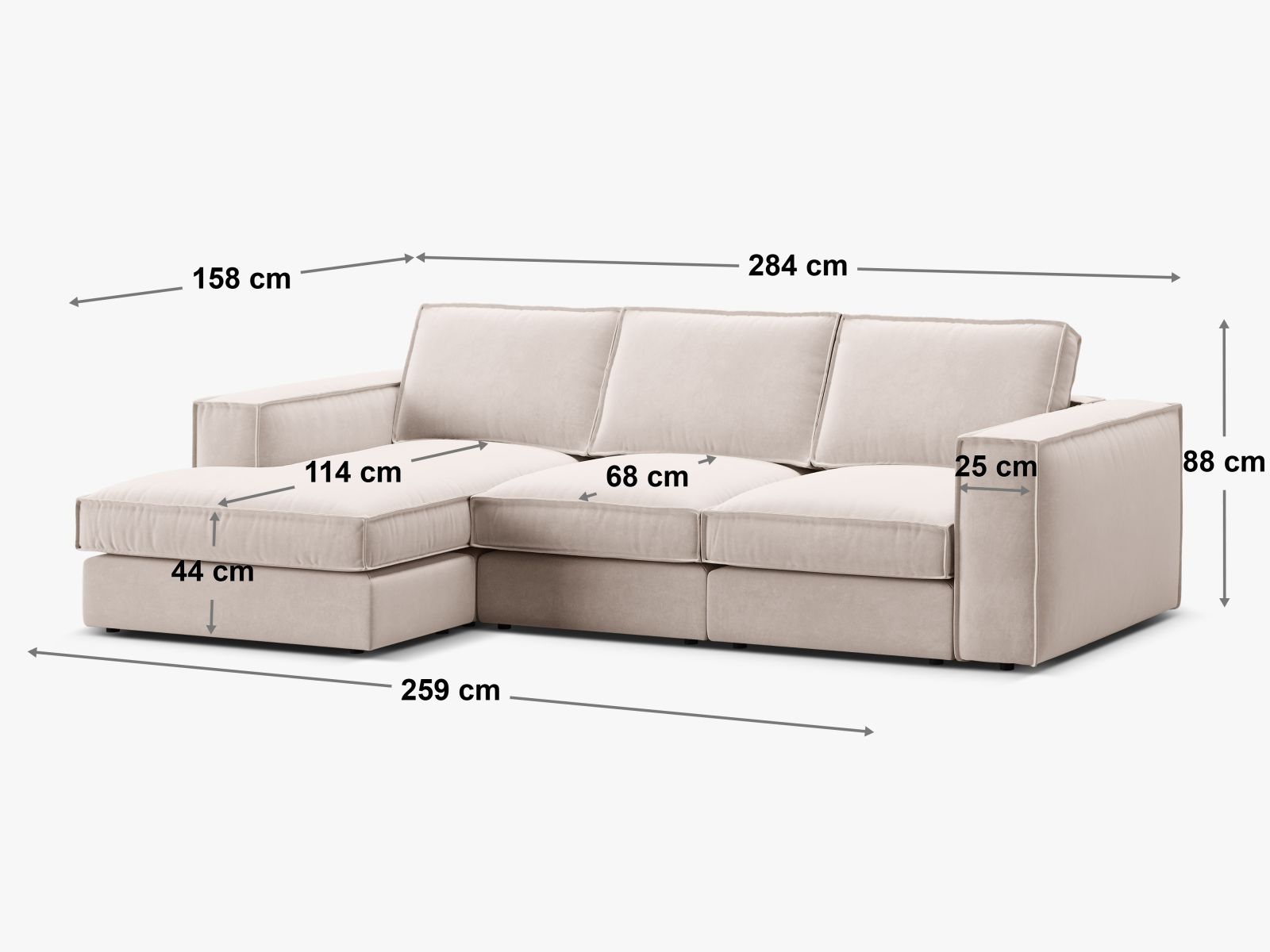 Modernes 3-Sitzer Ecksofa Pola in edlem Chocolate-Salvador, perfekt für gemütliche und stilvolle Wohnambiente von Micadoni.