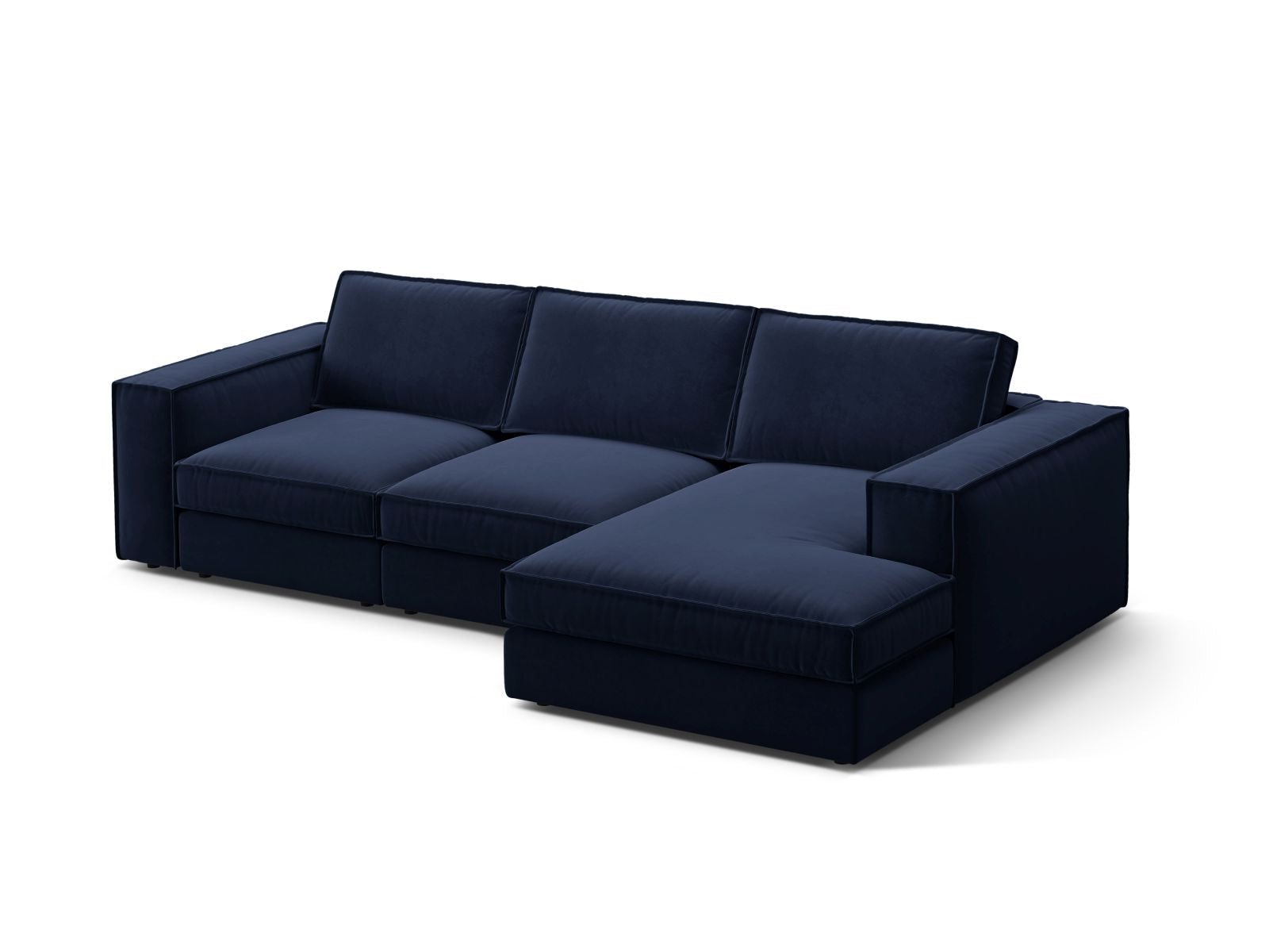 Elegantes 3-Sitzer Ecksofa Pola in Royal Blue, modular und rechtsseitig, ideal für stilvolle Wohnräume.
