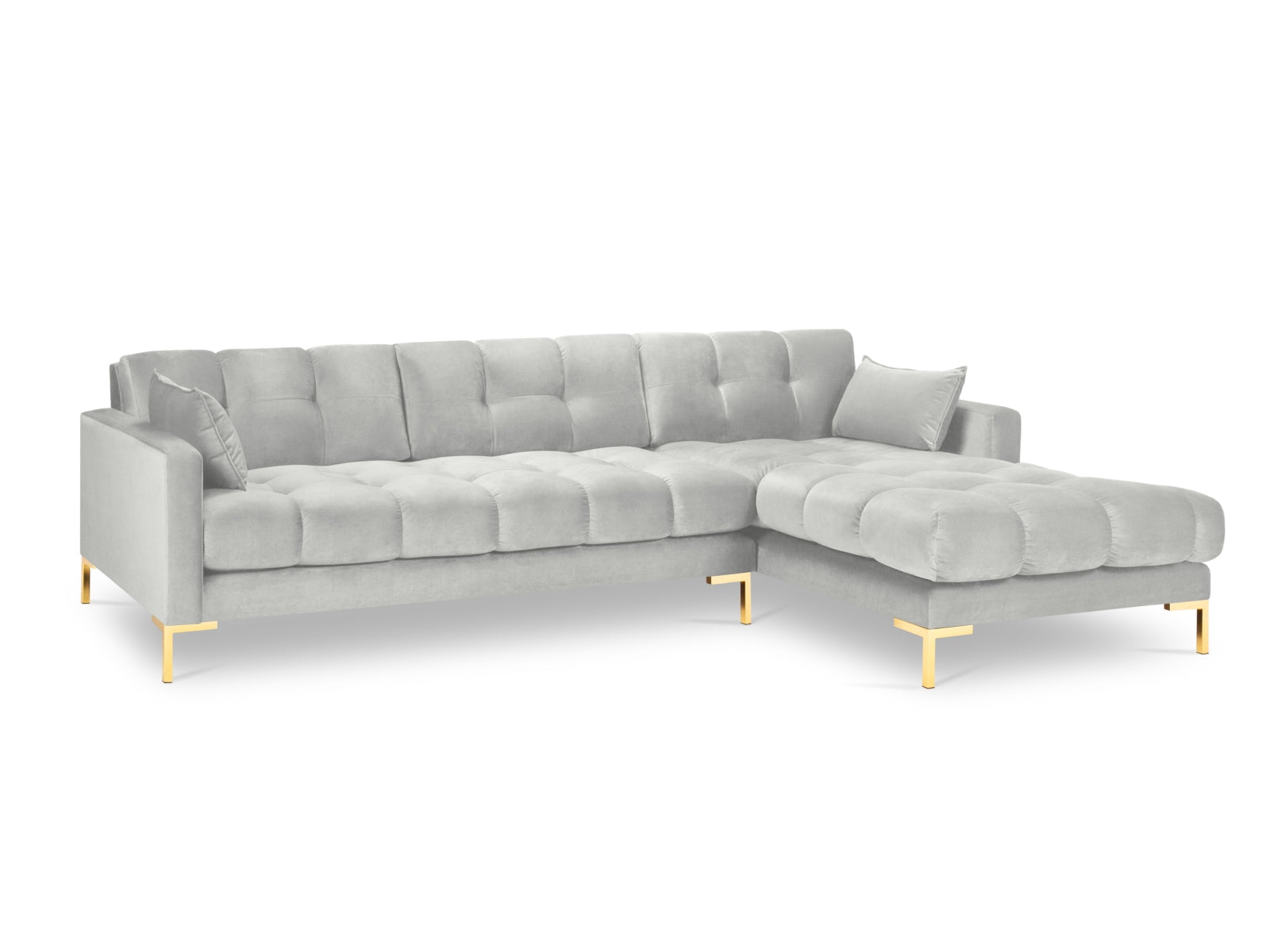 Mamaia Velour Ecksofa rechts 5 Sitzer in Silver/Gold präsentiert im Onlineshop von KAQTU Design AG. Ecksofa rechts ist von Micadoni