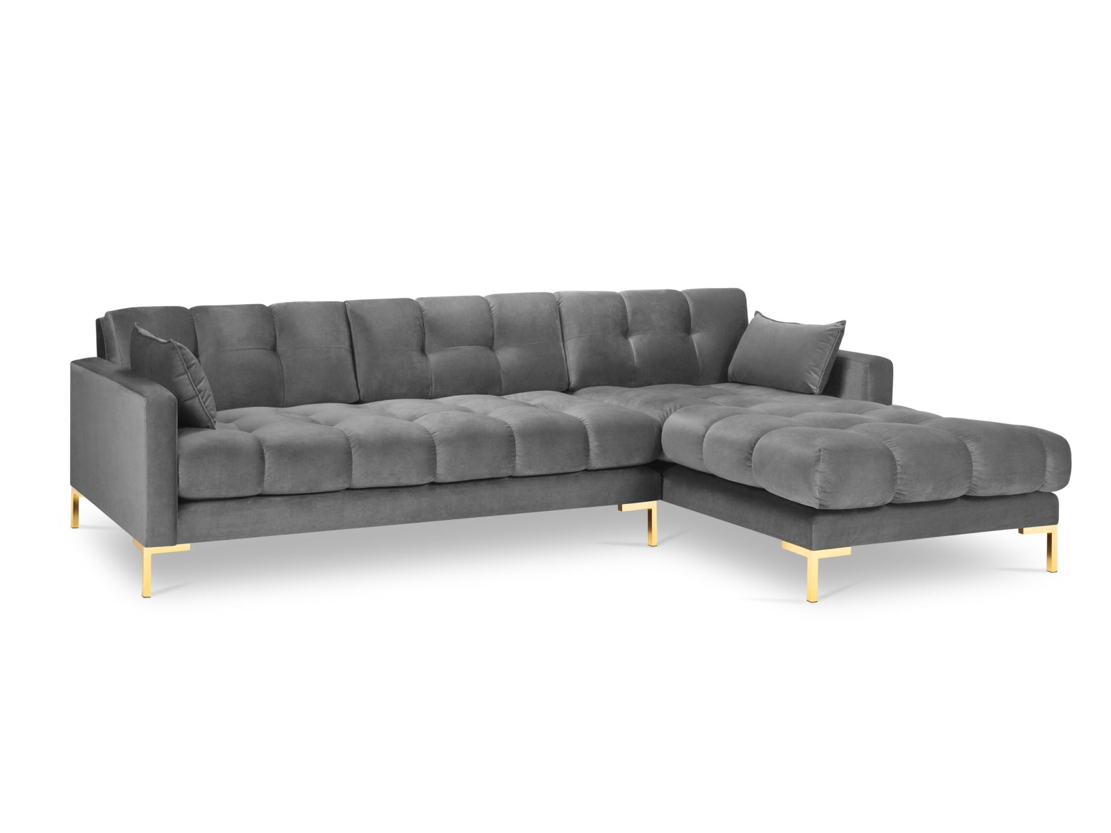 Mamaia Velour Ecksofa rechts 5 Sitzer in Light Grey/Gold präsentiert im Onlineshop von KAQTU Design AG. Ecksofa rechts ist von Micadoni
