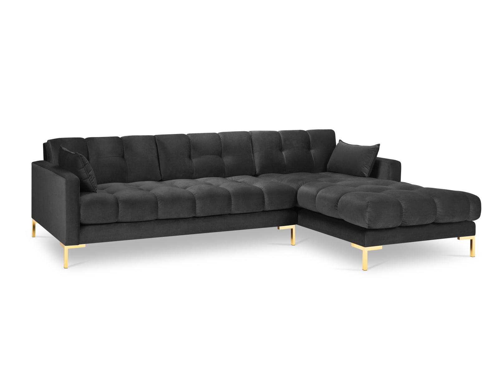Mamaia Velour Ecksofa rechts 5 Sitzer in Dark Grey/Gold präsentiert im Onlineshop von KAQTU Design AG. Ecksofa rechts ist von Micadoni
