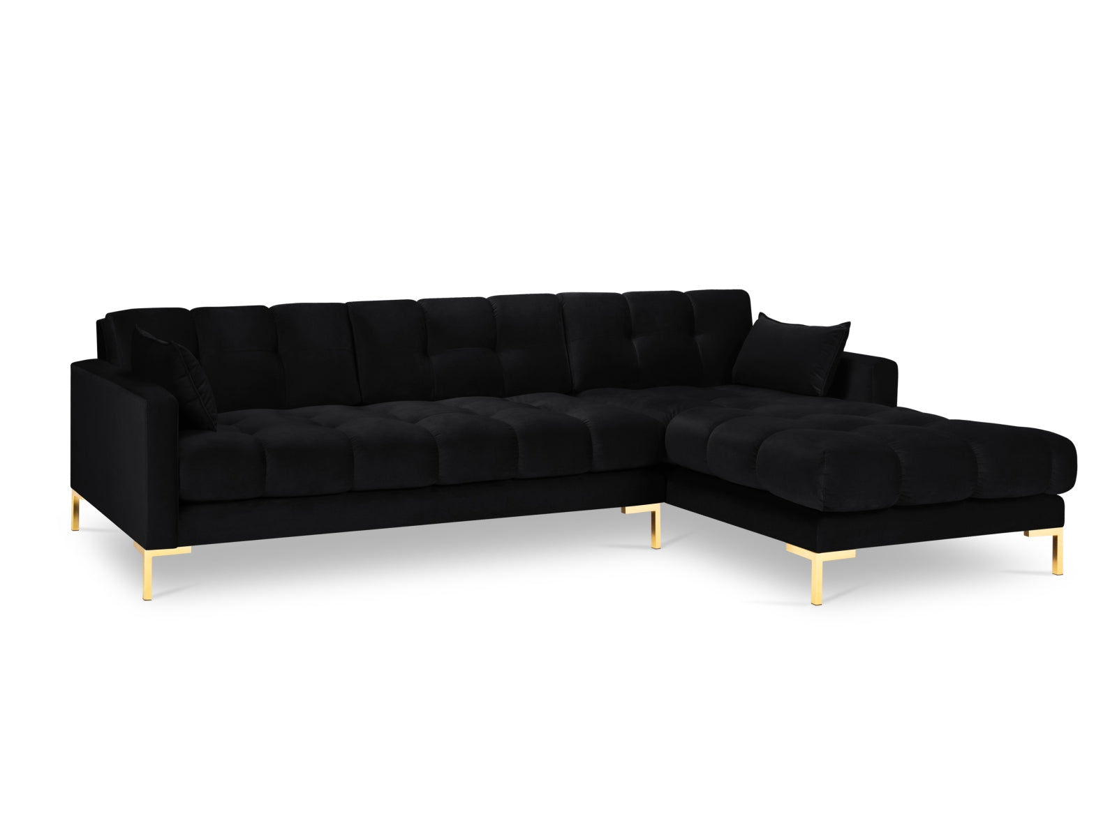 Mamaia Velour Ecksofa rechts 5 Sitzer in Black/Gold präsentiert im Onlineshop von KAQTU Design AG. Ecksofa rechts ist von Micadoni