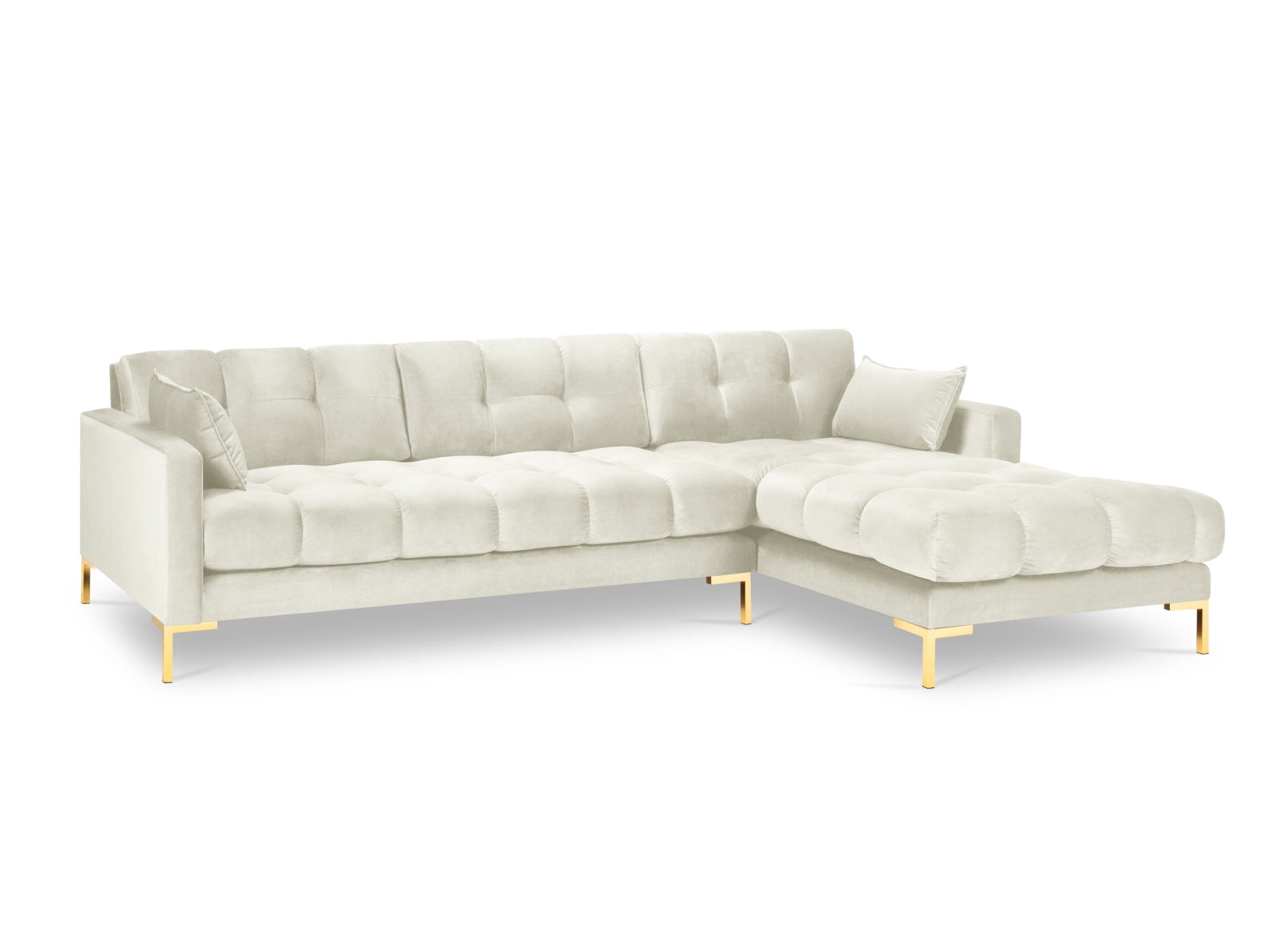 Mamaia Velour Ecksofa rechts 5 Sitzer in Light Beige/Gold präsentiert im Onlineshop von KAQTU Design AG. Ecksofa rechts ist von Micadoni
