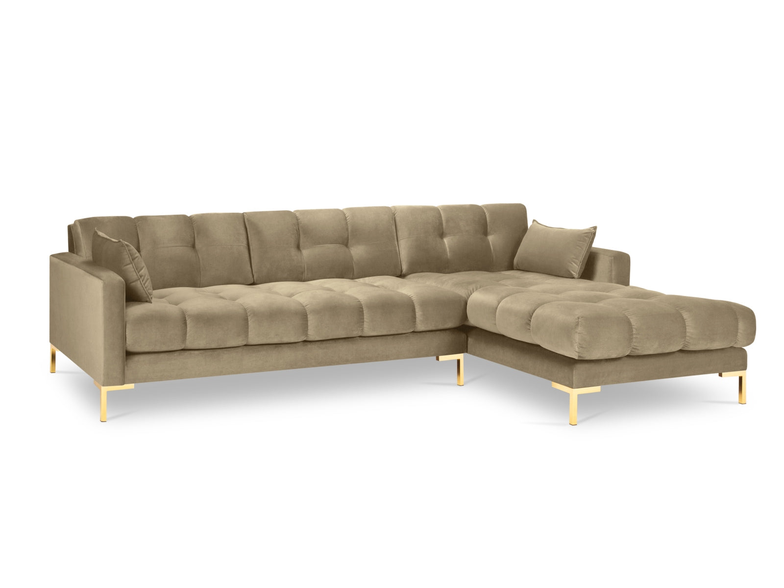 Mamaia Velour Ecksofa rechts 5 Sitzer in Beige/Gold präsentiert im Onlineshop von KAQTU Design AG. Ecksofa rechts ist von Micadoni