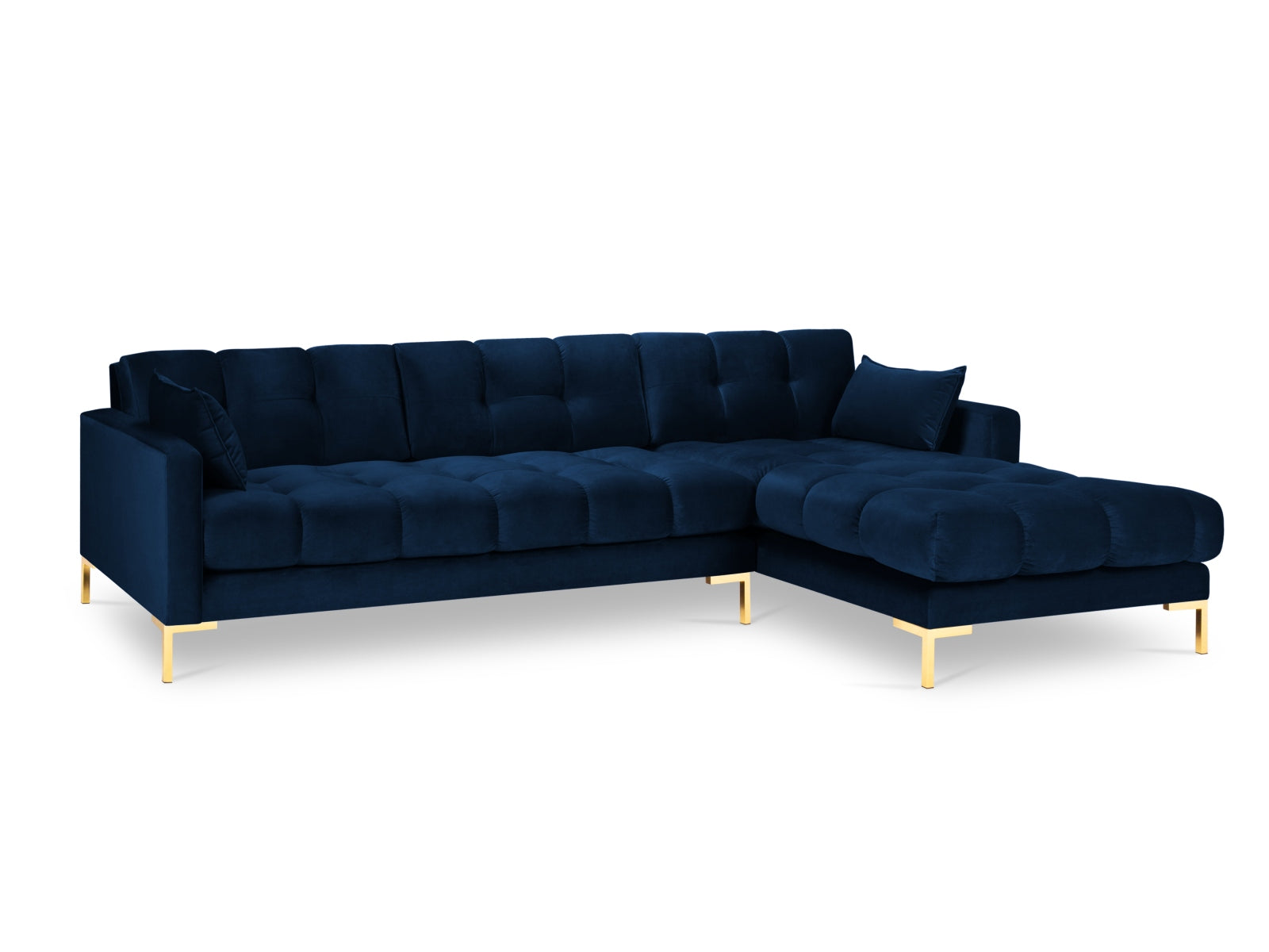 Mamaia Velour Ecksofa rechts 5 Sitzer in Royal Blue/Gold präsentiert im Onlineshop von KAQTU Design AG. Ecksofa rechts ist von Micadoni