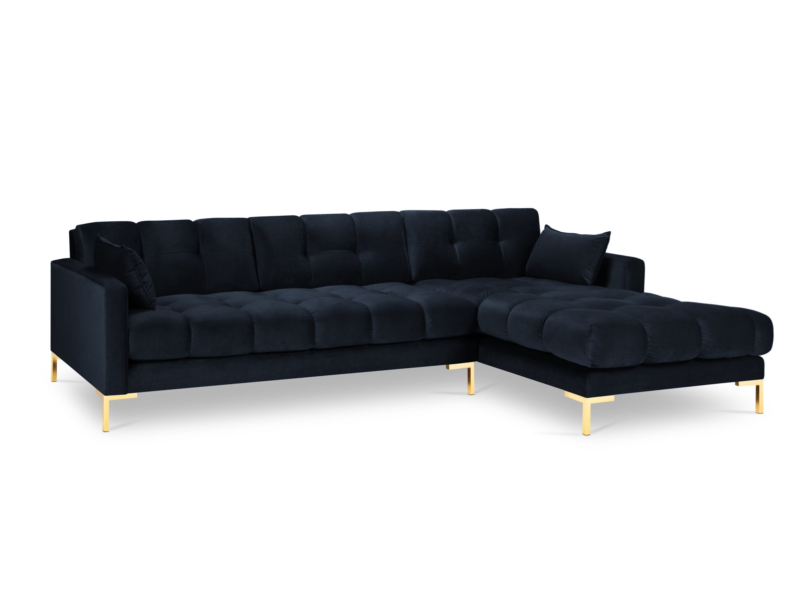 Mamaia Velour Ecksofa rechts 5 Sitzer in Dark Blue/Gold präsentiert im Onlineshop von KAQTU Design AG. Ecksofa rechts ist von Micadoni