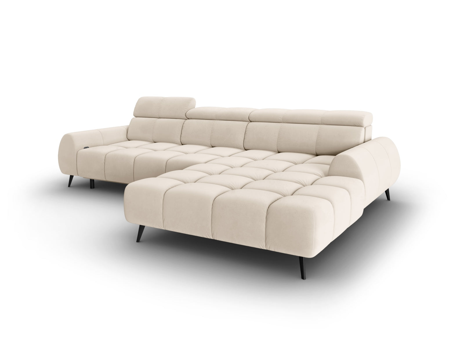 Erleben Sie das Alyse Velour Electric Ecksofa rechts von Micadoni – ein elegantes 5-Sitzer Sofa, das modernen Komfort und stilvolles Design vereint.