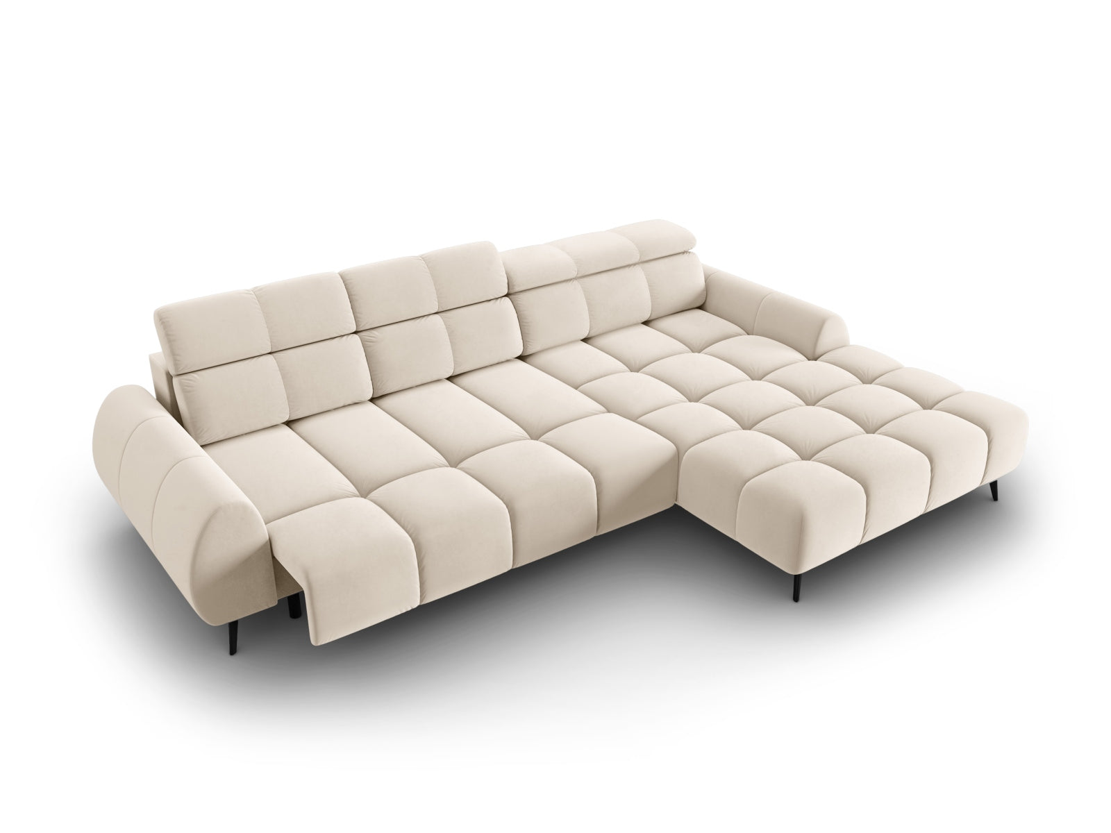 Erleben Sie das Alyse Velour Electric Ecksofa rechts von Micadoni – ein elegantes 5-Sitzer Sofa, das modernen Stil und höchsten Komfort vereint.