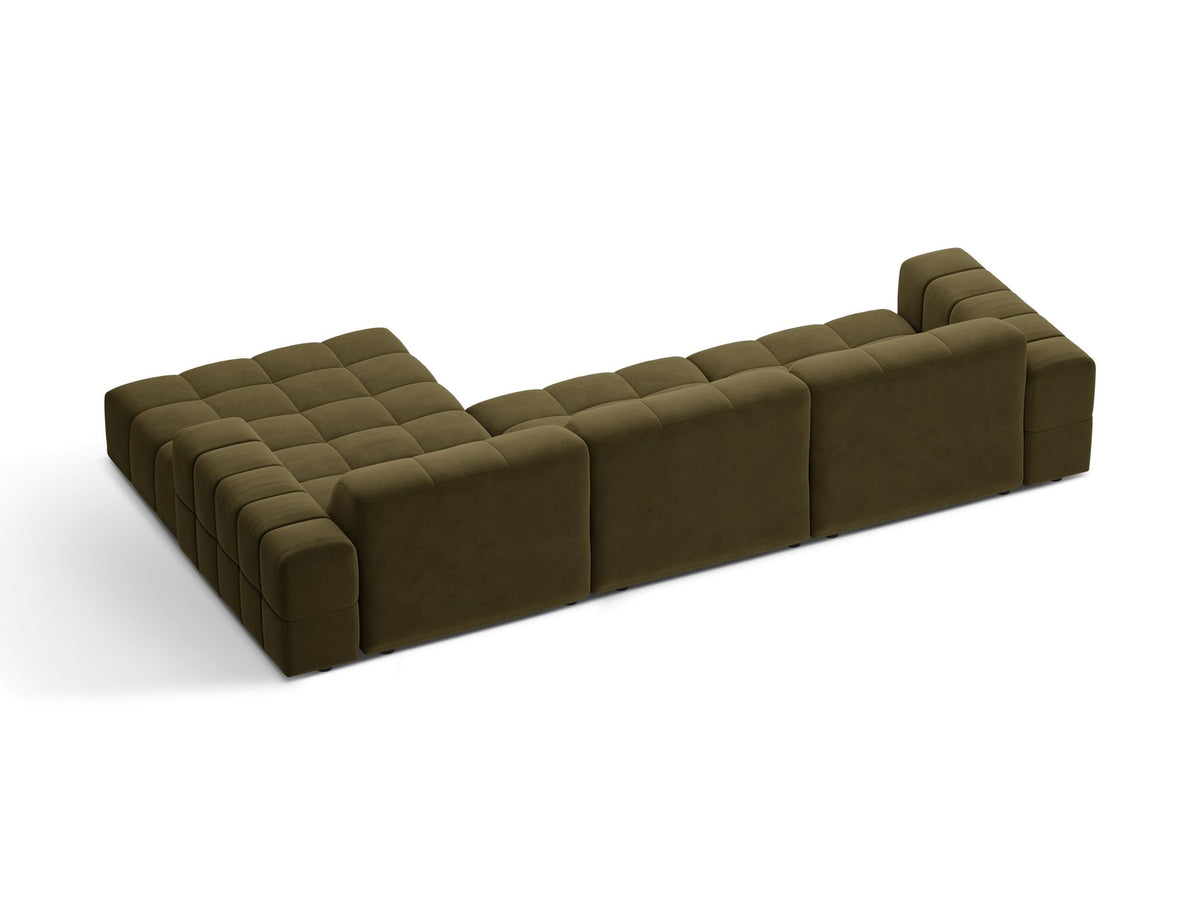 Ecksofa Jennifer von Micadoni in leichtem Beige, L-Form mit rechter Ausrichtung, Bluvel-Stoff und schwarzen Kunststoffbeinen.