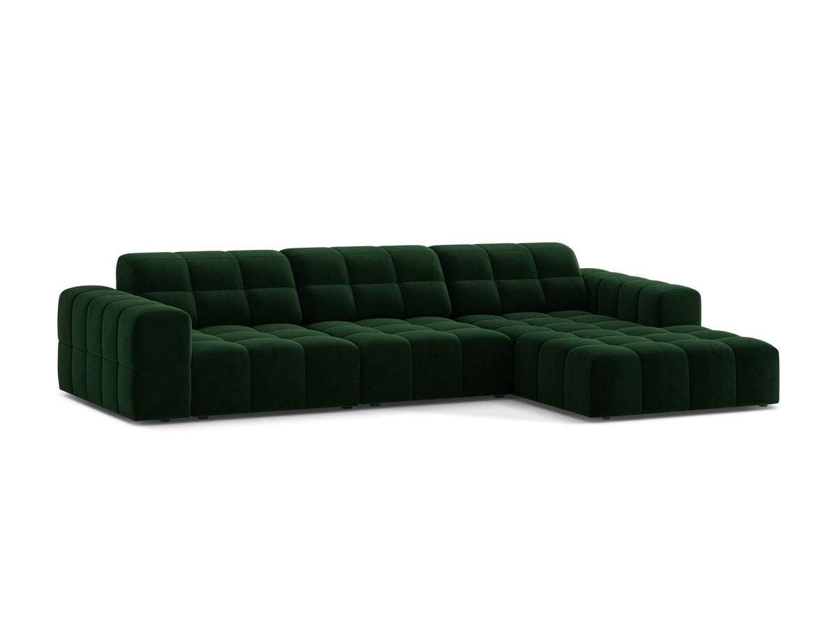Ecksofa Jennifer von Micadoni in leichtem Beige, L-Form mit rechter Ausrichtung, Bluvel-Stoff und schwarzen Kunststoffbeinen.